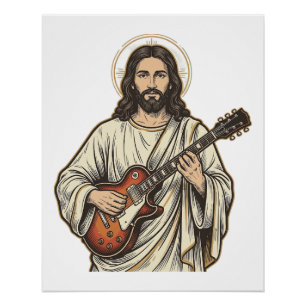 Vintage Sacred Guitarist Gravur Shirt Design_1 Poster