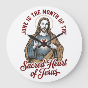 Vintage Sacred Heart of Jesus Juni religiöses T-Sh Große Wanduhr