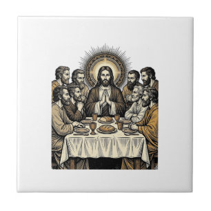 Vintage Sacred Supper Stich Religious Art Shirt Fliese
