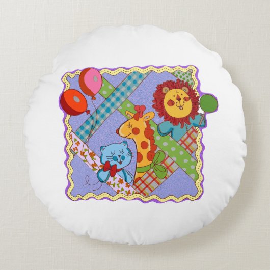 Vintage Safari Animals Round Pillow Rundes Kissen (Vorderseite)