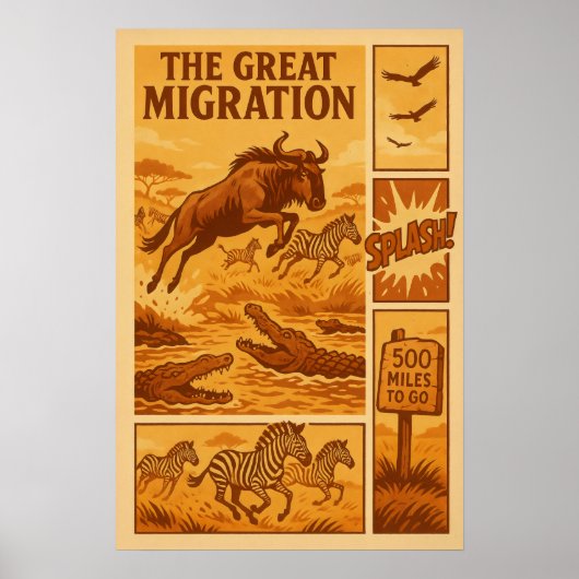 Vintage Safari Comic – Die Große Migration Poster (Vorne)