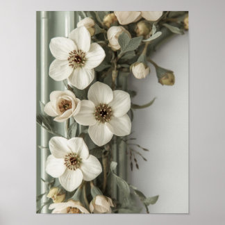 Vintage Sage Floral Frame Art Print Poster