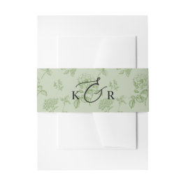 Vintage Sage Floral Modern Monogram Wedding Einladungsbanderole