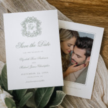 Vintage Sage Green Crest Monogram Wedding Photo