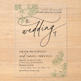 Vintage Sage Green Floral Minimalist Wedding Acryleinladungen