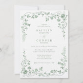 Vintage Sage Green French Floral Wedding Einladung (Vorderseite)