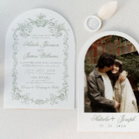 Vintage Sage Green Old Money Bogenförmige Hochzeit