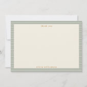Vintage Sage Green Stripes Personalized Name Dankeskarte (Vorderseite)