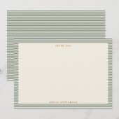 Vintage Sage Green Stripes Personalized Name Dankeskarte (Vorne/Hinten)