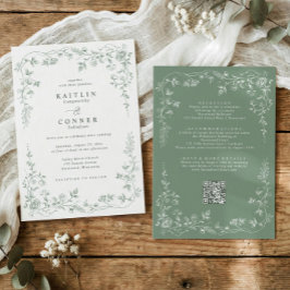 Vintage Sage Green Toile French Floral Wedding Einladung