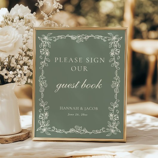 Vintage Sage Green Wedding Guestbook Sign Poster
