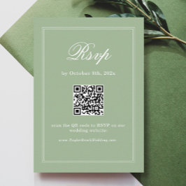 Vintage Sage Green Wedding RSVP Scan Qr Code Begleitkarte