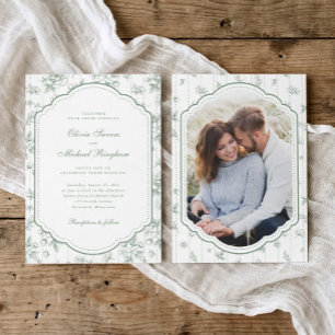 Vintage Sage-Grün Toile Rahmen Foto Hochzeit Einladung