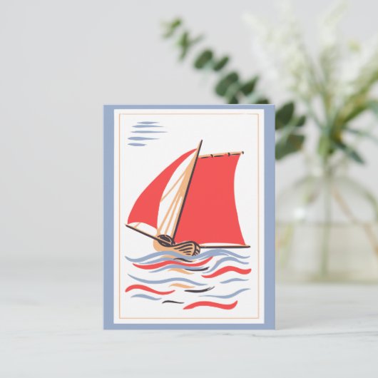Vintage Sailboat Art Postkarte (Stehend Vorderseite)