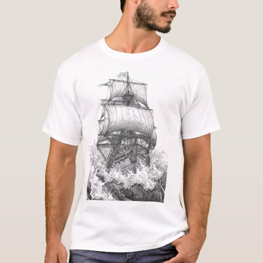 Vintage Sailboat Sketch Minimalist T-Shirt (Vorderseite)