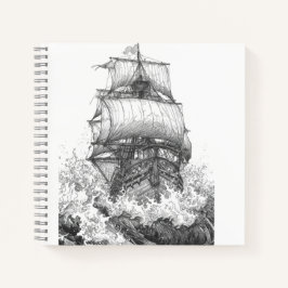 Vintage Sailboat Sketch Monochrome Notebook Notizblock
