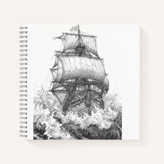 Vintage Sailboat Sketch Monochrome Notebook Notizblock (Vorderseite)