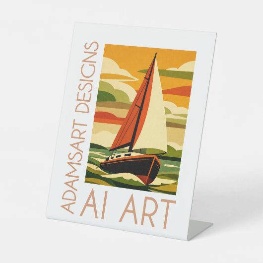 Vintage Sailboat Sunset AI Art Sockelschild (Vorderseite)