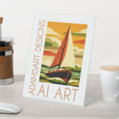 Vintage Sailboat Sunset AI Art Sockelschild (In SItu)
