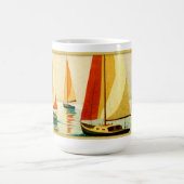 Vintage Sailboats at Sunset Coastal Art Kaffeetasse (Mittel)