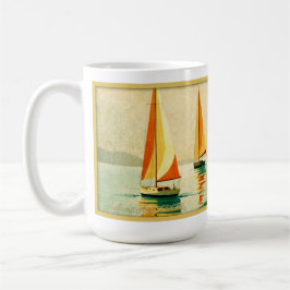 Vintage Sailboats at Sunset Coastal Art Kaffeetasse