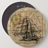 Vintage Sailing Ship and Old European Map Button (Vorne & Hinten)