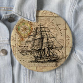 Vintage Sailing Ship and Old European Map Button (Beispiel)