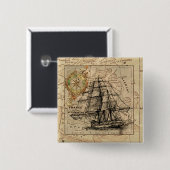 Vintage Sailing Ship and Old European Map Button (Vorne & Hinten)