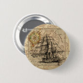 Vintage Sailing Ship and Old European Map Button (Vorne & Hinten)