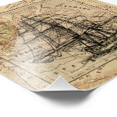 Vintage Sailing Ship and Old European Map Fotodruck (Ecke)
