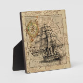 Vintage Sailing Ship and Old European Map Fotoplatte (Vorderseite)