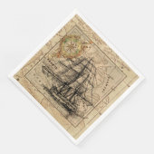 Vintage Sailing Ship and Old European Map Serviette (Ecke)