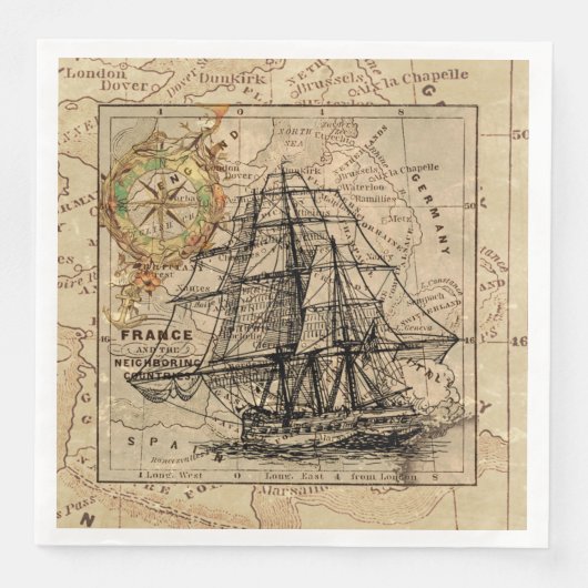 Vintage Sailing Ship and Old European Map Serviette (Vorderseite)