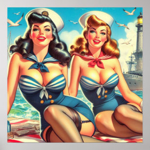 Vintage-Sailor Pin-Ups Poster