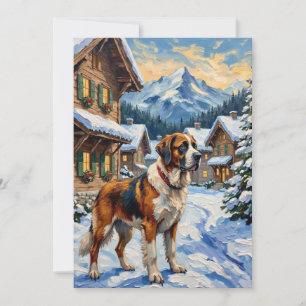 Vintage Saint Bernard Alpen-Weihnachtsgemälde Feiertagskarte