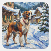 Vintage Saint Bernard Alpine Christmas Painting Quadratischer Aufkleber (Vorderseite)