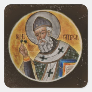 Vintage Saint Patrick mit Kleeblatt Quadratischer Aufkleber