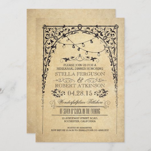 Vintage Saitenlichter, alte Probe Abendessen Einladung (Vorne/Hinten)