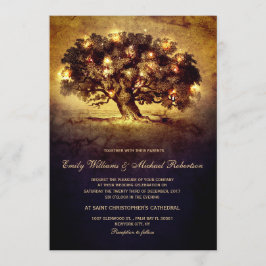 Vintage Saitenlichter Eichenbaum Hochzeit Einladung