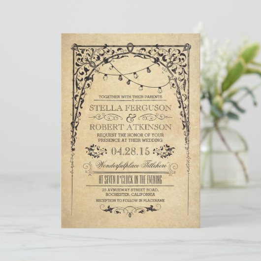 Vintage Saitenlichter Einladung (Stehend Vorderseite)