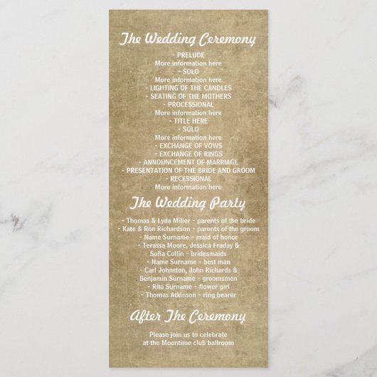 Vintage Saitenlichtschimmernde Hochzeitsprogramme Programm (Rückseite)