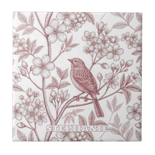 Vintage Sakura Cherry Blossom & Bird Ästhetik 1 Fliese