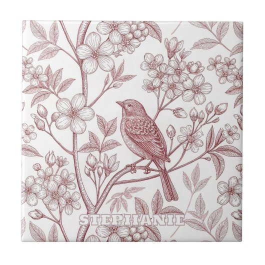 Vintage Sakura Cherry Blossom & Bird Ästhetik 1 Fliese (Vorderseite)