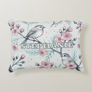 Vintage Sakura Cherry Blossom & Bird Ästhetik 4 Dekokissen