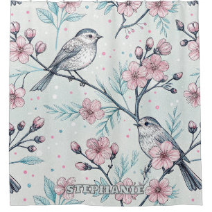 Vintage Sakura Cherry Blossom & Bird Ästhetik 4 Duschvorhang