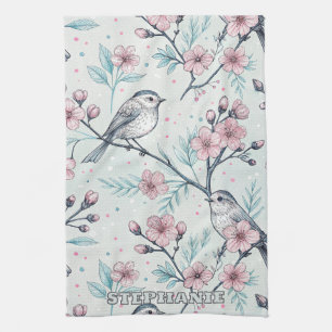 Vintage Sakura Cherry Blossom & Bird Ästhetik 4 Geschirrtuch
