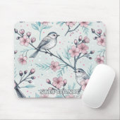 Vintage Sakura Cherry Blossom & Bird Ästhetik 4 Mousepad (Mit Mouse)