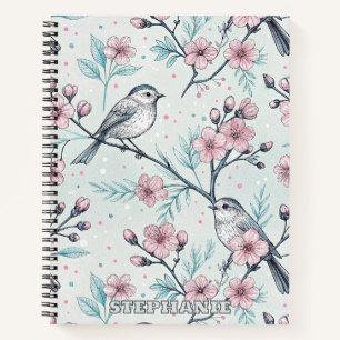 Vintage Sakura Cherry Blossom & Bird Ästhetik 4 Notizblock