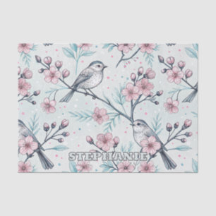 Vintage Sakura Cherry Blossom & Bird Ästhetik 4 Seidenpapier