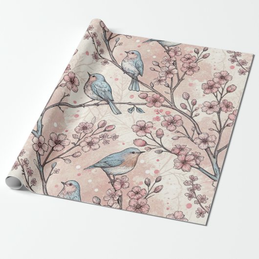 Vintage Sakura Cherry Blossom & Bird Ästhetik 5 Geschenkpapier (Ungerollt)